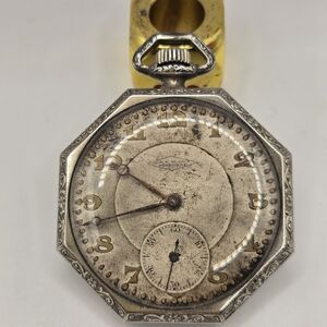 Vintage 1920s Octagonal Pocket Watch HHW Co President On Nuimum Chain